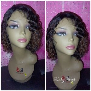 10" 100% Human Remy Deep Wave Curly Highlights Hair Wig